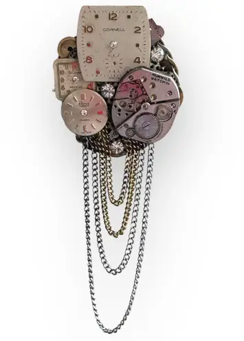 Handmade Steampunk Watch Parts Brooch Silver