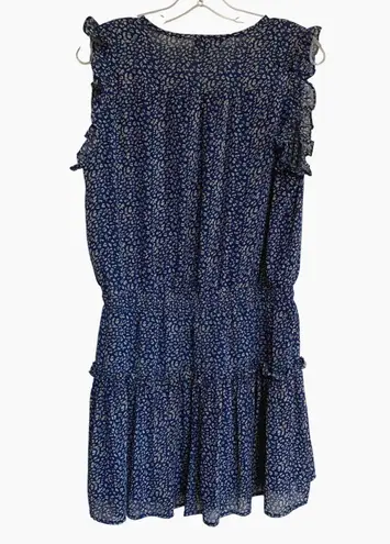 PINCH Tiered Ruffle Floral Blouse Blue & Cream Cap Sleeve Elastic Waist M Size M