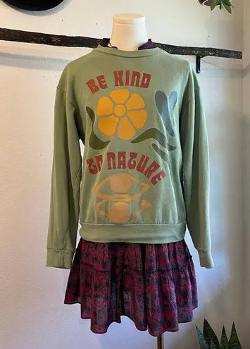 Desert Dreamer Green Oversized " Be Kind to Nature " Crewneck Sweater Size XS