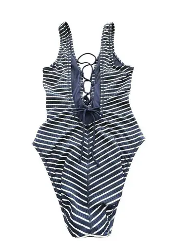 Robin Piccone 4 Sailor Lace UP Front Plunge One-Piece swimsuit