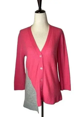 Magaschoni Sweater Womens Medium Pink Gray Knit Cashmere Asymmetric Hem Cardigan