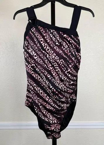 Aqua Green Animal Print Asymmetrical Swimsuit Pink Black Full Coverage Slimming Ruched New