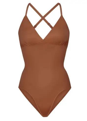 SKIMS NWOT Bronze Simply Bare Bodysuit Brief With Snaps