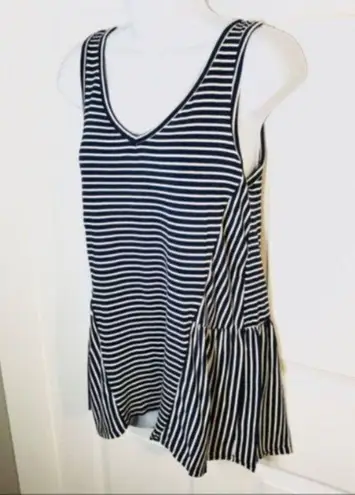 Modcloth  Stripe Ruffle Tank Top In Every Direction Knit Navy Blue Cream White S