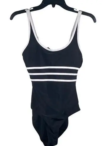 Womens Swimsuit Small One Piece Black with White Stripes Minimalist Classic