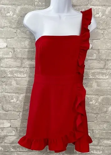 Likely Red Vivianna Asymmetrical Ruffle Single Strap Romper