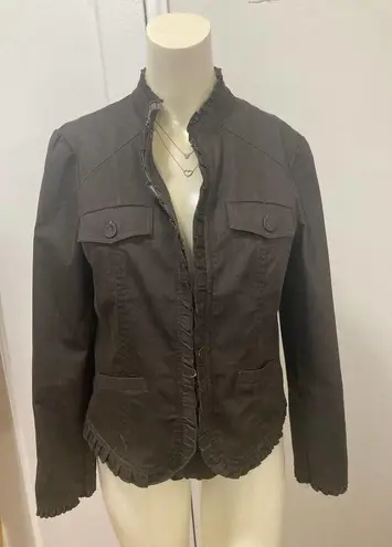 Willi Smith Brown ruffle light jacket size 10 fits medium women’s ruffled blazer