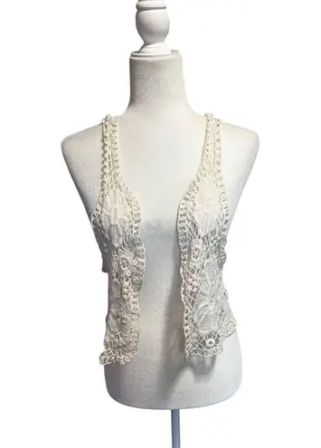 Swoon Cream Crochet Lace Vest 100% Cotton, Boho Festival Layering Piece S/M Size M