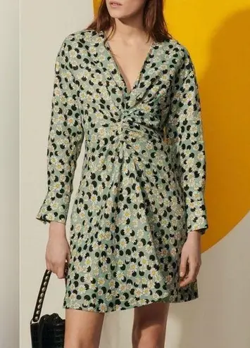 Sandro Paris | Angele Dress Green Pois Dots Floral Linen | XS