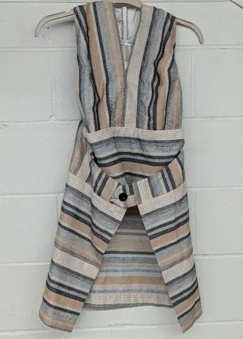 RTR sz2 Rosetta Getty Apron Wrap Halter Top Tan Black Jacquard Stripe Sleeveless White Size 2
