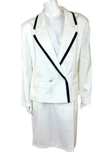 Vintage Russ Womens 2 Piece Blazer Skirt Set White Navy Sie 14 Business Casual