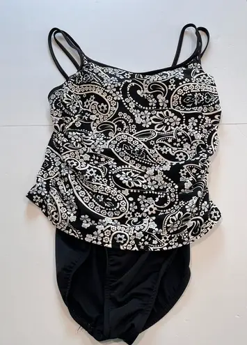 MiracleSuit Black White Paisley Wireless One Piece Swimsuit Size 10