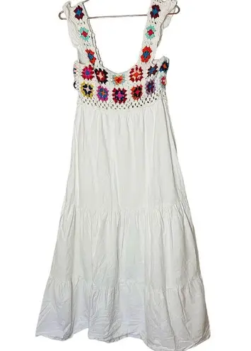 Slate + Willow White Boho Crochet Top Ruffles Flowy Midi Dress Size Medium