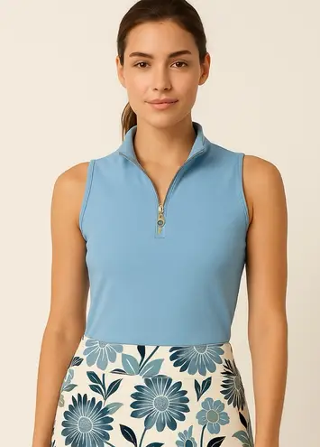 Spartina 449 ♨️ Serena Half-Zip Pique Top — Azure (Sleeveless) Size XXS NEW 💛
