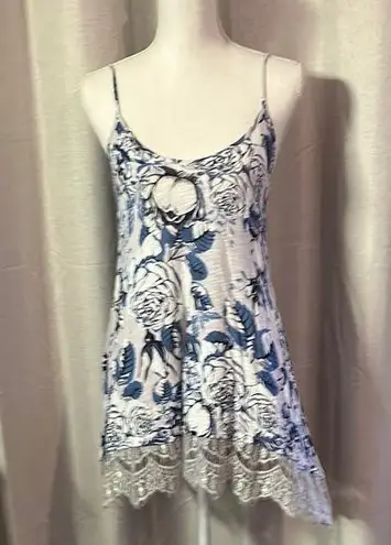 Floral Lace Trim Women’s Top Blue