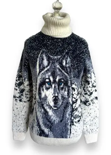 Pulltonic Womens Sweater Sz S Wolf Blue Eyes Cream Trim NEW Cashmere