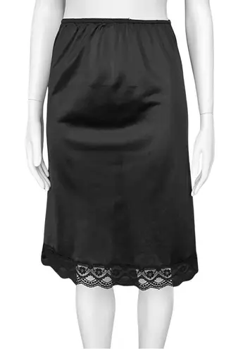 Vintage 70s Black Satin Lace Slip Skirt. XS/S. Lingerie Whimsigoth Coquette Goth