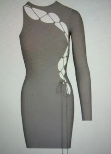 SKIMS Size 3X 3XL NWT ap-drs-2110 Chrome Gray One Shoulder Lace-Up Mini Dress