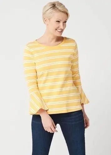 Isaac Mizrahi Live! Scoop Neck Top w/ Bracelet Ruffle Sleeve yellow white stripe