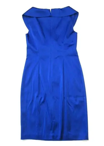 Kay Unger NWT Portrait Shawl Collar Royal Blue Stretch Satin Sheath Dress 12