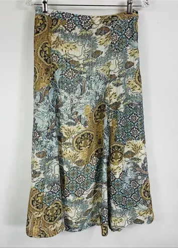 Vintage Floral Paisley Pastel Print Midi Skirt Small Blue