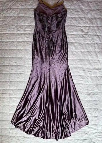 Camille La Vie Purple Mauve Studded Trumpet Formal Dress w/ High Leg Slit - 8