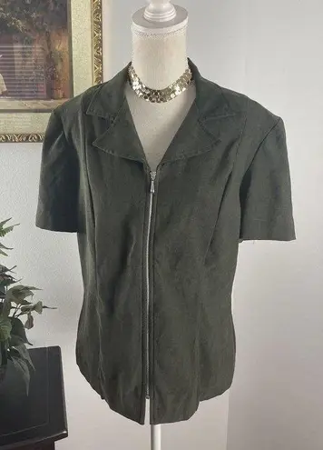 DBY Women Jacket Size 11 Olive Green Short Sleeve Open Zipper