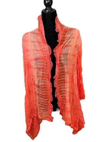 Anis. A Pink Orange Lace Eyelet Waterfall Kimono Cardigan Size Large