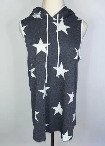 7th Ray Navy Blue White Stars Sleeveless Hoodie Medium