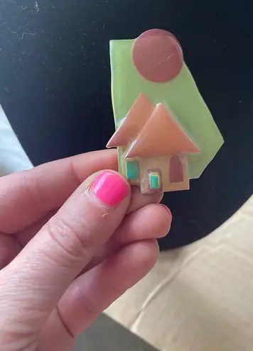 Lucinda House Pin Whimsical Geometric Cottagecore Brooch Statement Orange