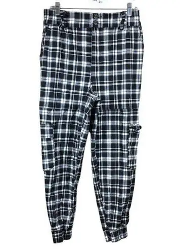 Hot Topic  Black White Plaid Utility Joggers Womens Size XL Cargo Goth Grunge