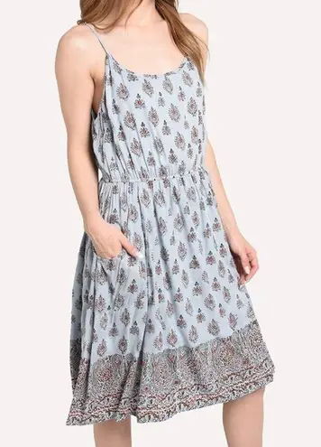 Roller Rabbit August Dakota Mini Dress Light Blue & Red Batik Print Size Small