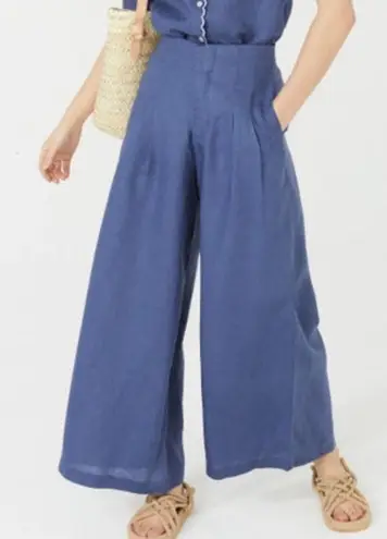 Lanthropy Culotte Linen Pant Deep Blue Lagenlook Size Small