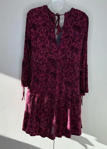 American Eagle  Size Medium Boho Tiered Long Sleeve Dress maroon floral print