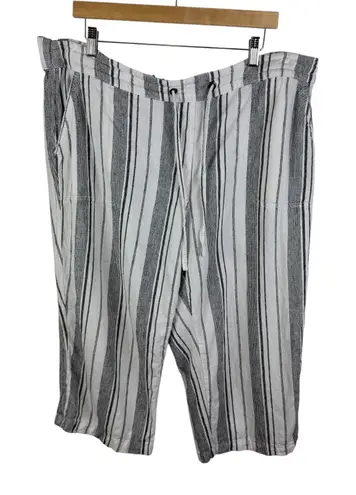 Per Se Linen Blend Cropped Pants Size 2X Striped Drawstring Vacation Coastal