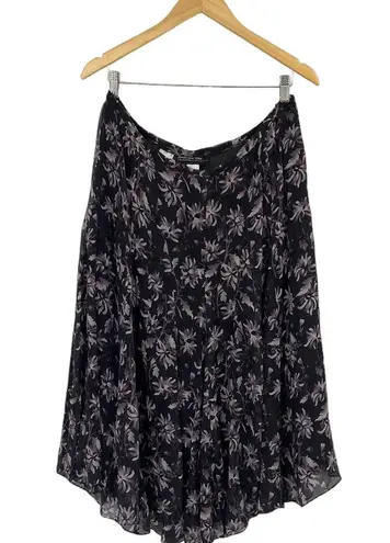 Jones New York Vintage Silk Floral Print Skirt Pleated Purple Black Midi Prairie Womens 16 P