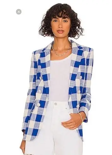 Veronica Beard Blue White Gingham Cotton Blend Oversized Bexley Jacket Blazer 10