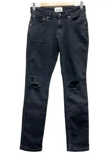 DU/ER DUER Performance Denim Straight Mid Jeans Aged Black Distressed Size 27