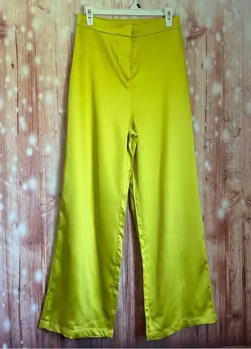 Micas Yellow Basic Satin High Waisted Straight Leg Trousers