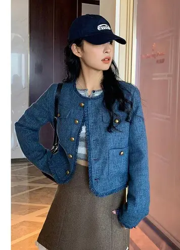 French Style Gold Button Tweed Jacket Size L