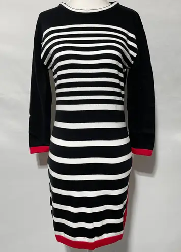 Area Stars New Color Block Stripe Mini Sweater Dress Black White Red Size Small