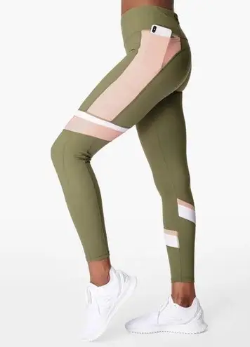 Sweaty Betty Power Block Gym Leggings Sage & Pink Colorblock Women's Size XS