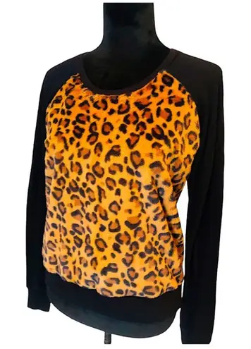 Leopard Sweater Long Sleeve Top Black Size XS