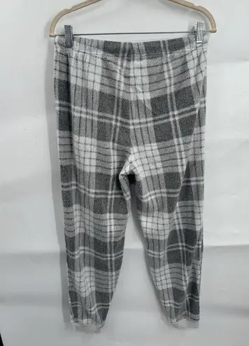 Aerie  Pj Pant Women Medium Grey White Fleece NEW Loungewear Plaid Pajama Jogger