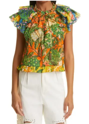 Farm Rio Caipirinha Ruffled Flutter Sleeve Blouse Multicolor Size XS