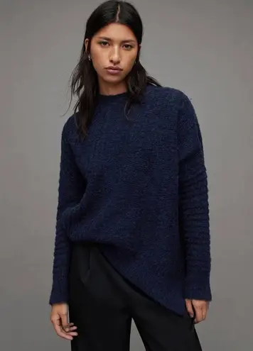 All Saints Selena Mixed Stitch Asymmetric Sweater Midnight Blue Size S New w/Tag