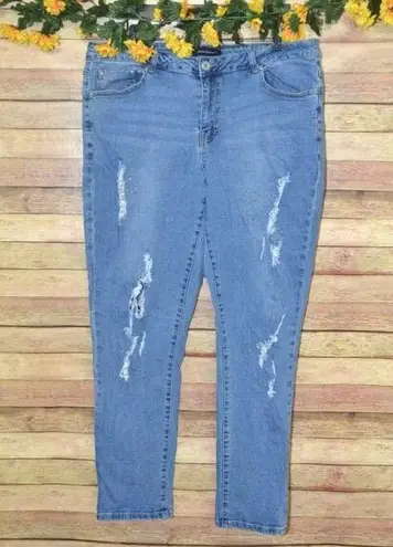 Ashley Stewart Ladies 18 Distressed Studded Skinny Blue Jeans Light Wash Stretch