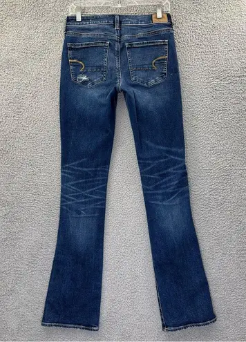 American Eagle  Mid Rise Skinny Kick Jeans Distressed Dark Blue W 6 X Long x 34.5