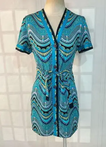 Pierre Cardin Multicolor Bold Print Short Sleeve Button Down Shirt Dress Sz 46