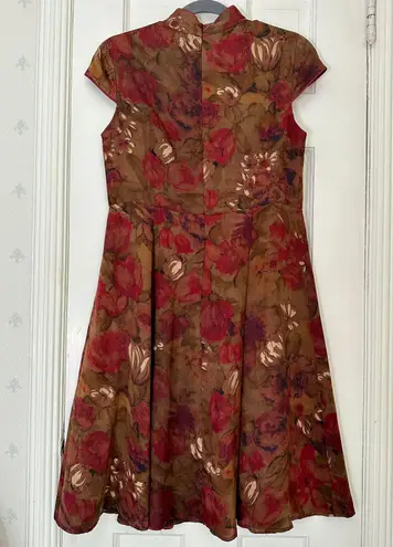 Dark Floral Traditional Qipao / Cheongsam w. Flare Skirt Multi Size M